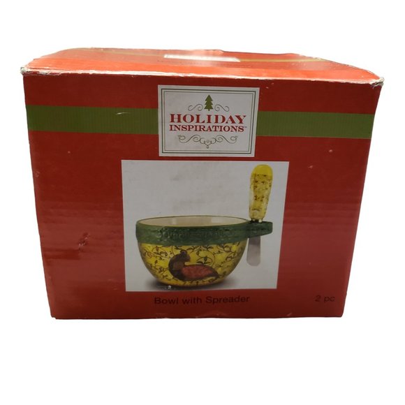 Partridge Bird Floral Pattern Serving Dip Bowl & Spreader -Jo-Anne 2013 Boxed - Picture 6 of 13